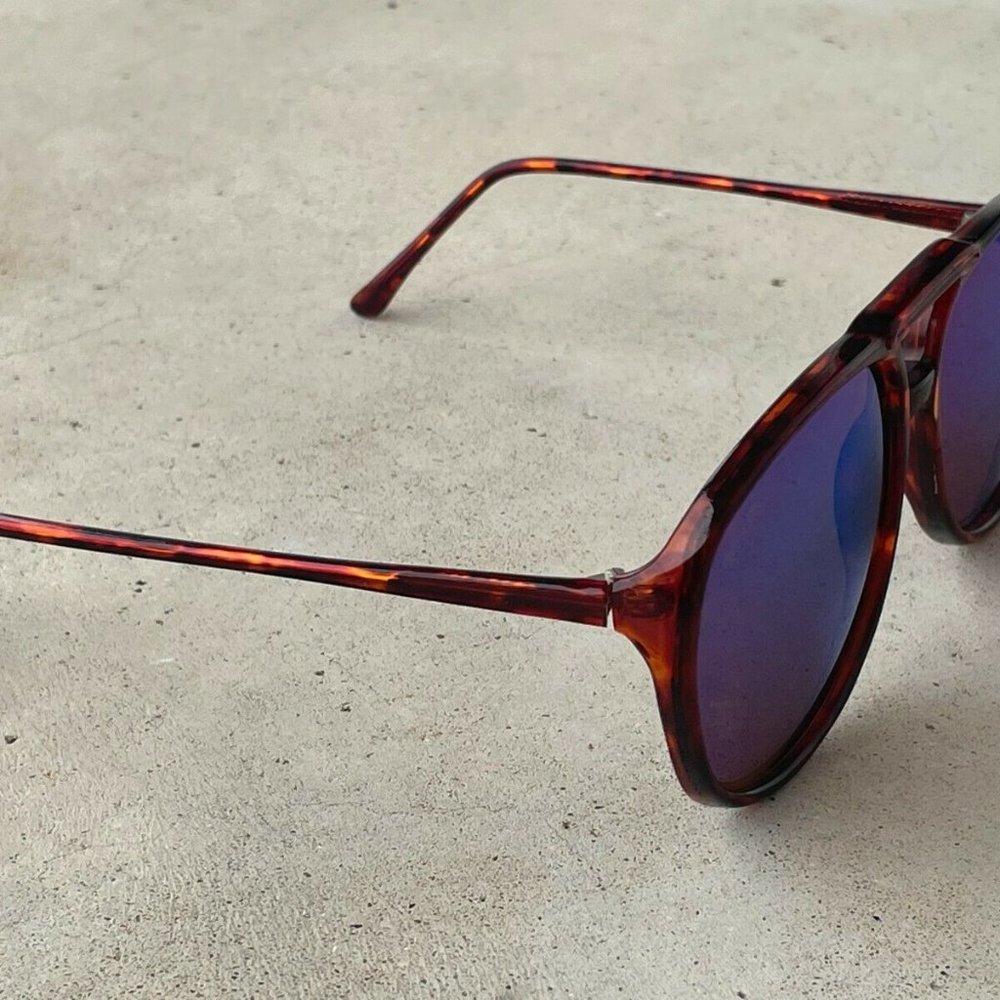 Classic Optical Men Sunglasses Blue Mirror Lenses Brown Tortoise Frame - Picture 5 of 13